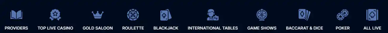 Boomerang Bet navigation menu for game categories and providers.